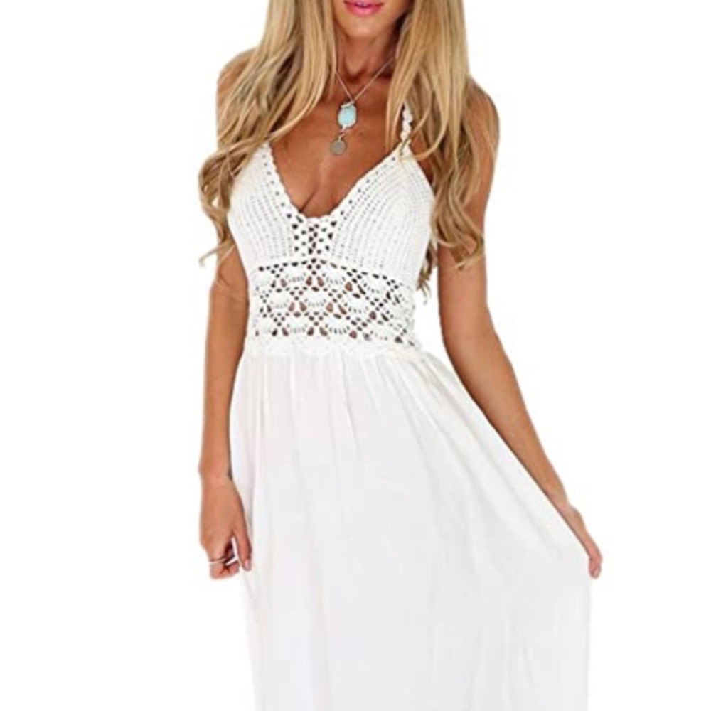 White Maxi Crochet Beach Dress